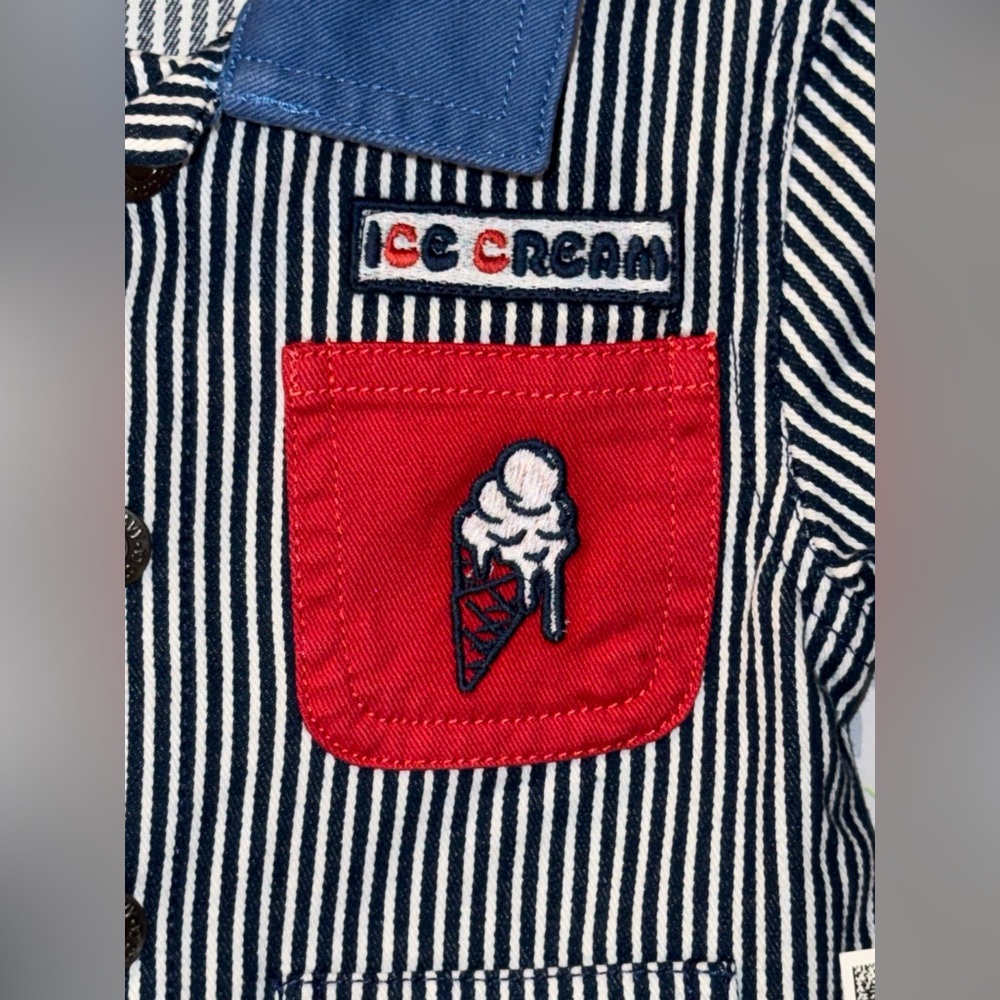 NWT Old Navy Hickory Railroad Stripe Retro Vintage Style Ice Cream Jacket 6-12mo - Picture 3 of 7